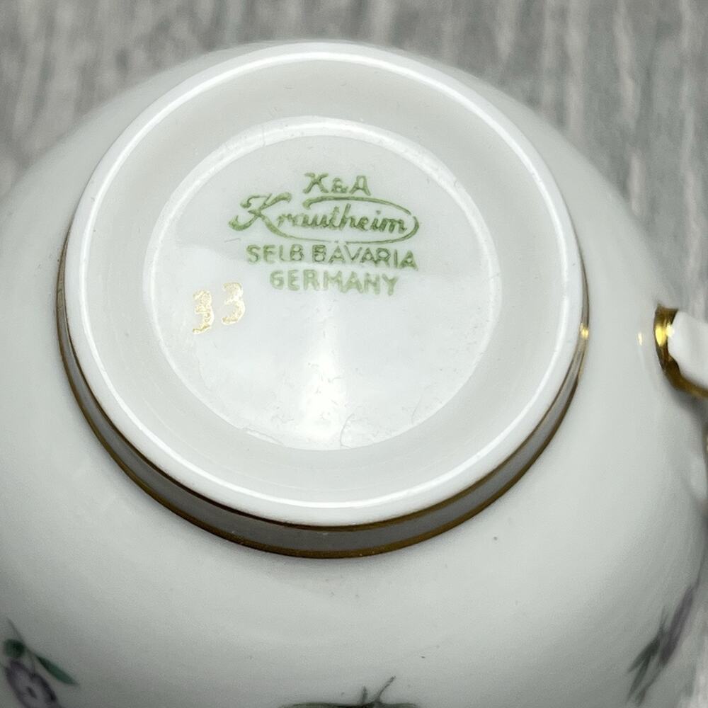 Franconia Fleurettes Selb Bavaria Tea Cup & Saucer Set Colorful Floral Gold Trim - Picture 12 of 14